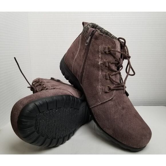 Propet Women's Delaney Suede Ankle Boot Purple Knit Lace Up Side Zip Size 10 - Picture 5 of 11